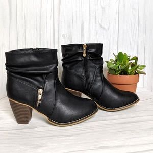 Bella Marie Black Zip Up Heeled Booties Size 7